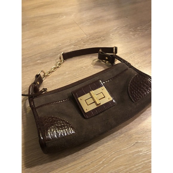 Lauren Ralph Lauren Handbags - Lauren Ralph Lauren Y2K Shoulder LEATHER AND Suede Croc Embossed Brown Purse Bag